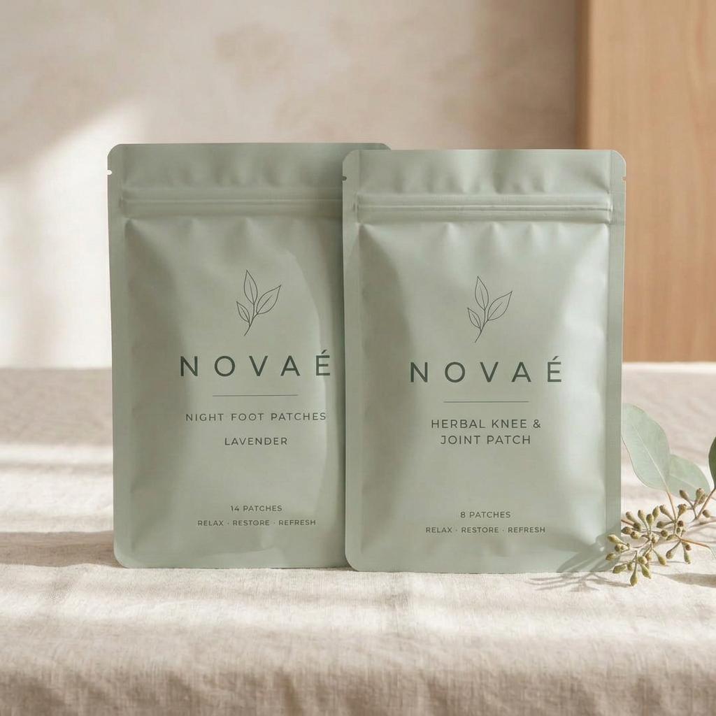 NOVAÉ Self-Care Duo met beide verpakkingen op beige linnen